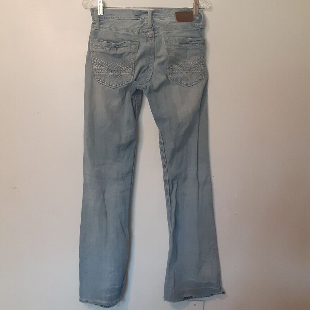 BKE Fulton Jeans Men's 29R Bootcut Low Rise Medium Wash Blue Stretch Distressed - Picture 7 of 13